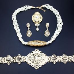 Ensembles de bijoux en alliage Neovisson de haute qualité pour femmes, ceinture Caftan, perles, collier ras du cou, broche en cristal, boucles d'oreilles goutte, bijoux de mariée algérienne