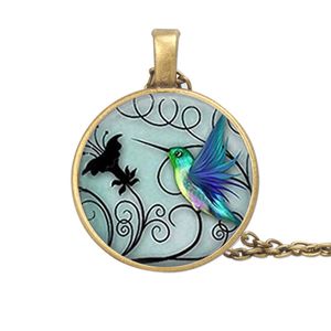 Legering geschilderde uil tijd glas ketting mode taiji blauwe kolibrie maan engel hanger kettingen trui ketting voor vrouwen cadeau