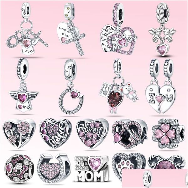 Alliage Pandora Original S925 Sterling Sier Ailes D'ange Rose Amour Coeur Charme Perles Convient Pour Bracelet Diy Bijoux De Mode Drop Deli Dh5Rx