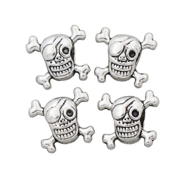 Aleación de ojo de pirata calavera Metal cuentas con orificio grandes 14,5x12mm plata tibetana ajuste pulsera europea L1266 104 unids/lote