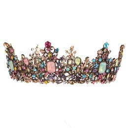 Alliage Strass Couronnes Vintage Or Incrusté Sept Couleurs Diamant Couronne Princesse Bling Mariage Diadèmes Bijoux Bandeau Cheveux Fête D'anniversaire