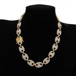 Alliage strass Hip Hop collier glacé CZ grain de café cochon nez charme lien tour de cou chaîne Bling bijoux colliers ou bracelets pour hommes