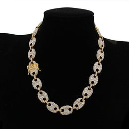 Alliage strass Hip Hop collier glacé CZ grain de café cochon nez charme lien chaîne ras du cou Bling bijoux colliers ou bracelets fo217I