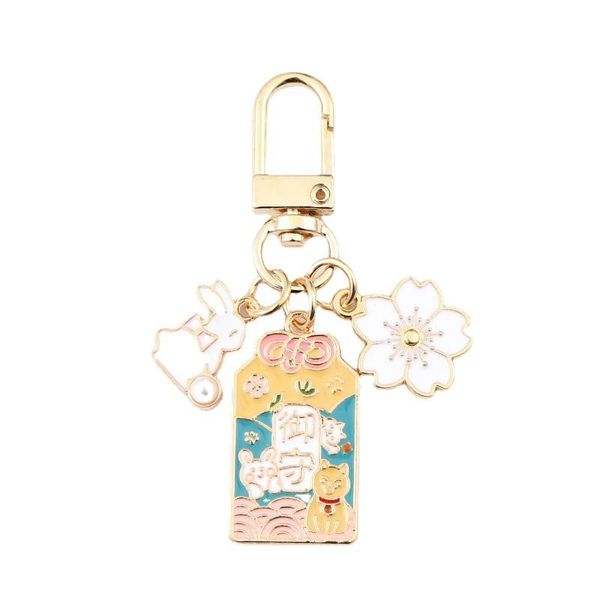 Llavero de coche Sakura de aleación para mujer, llavero con pintura de flor de cerezo, colgante para bolso, regalo de joyería