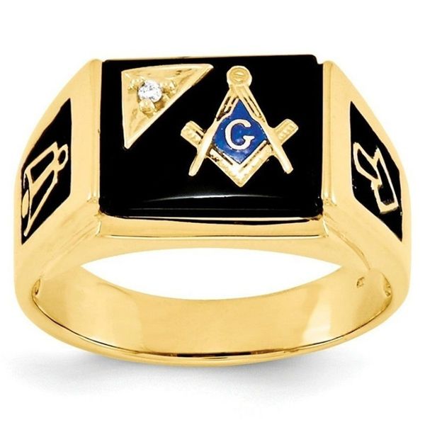 Aloy Silver Gold Men's Freemason Masonic Ring Regalia Anillos de esmalte negro Joyería Freemasonary Ring Artículos al por mayor