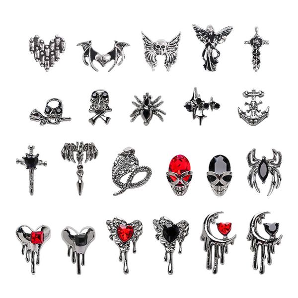 Alloy Skull Nail Charms rétro décalcomanies Halloween Ornements 3D Ghost Sier Classic Bielry Nails Art Design Manucure Accessoires