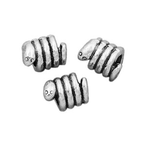 Legering Smooth Ring Wraped rond Snake Metal Big Hole Beads 7.8x7.8x10.5mm Antiek Zilver Fit Europese Charme Armbanden Sieraden DIY L1480 200pcs / lot