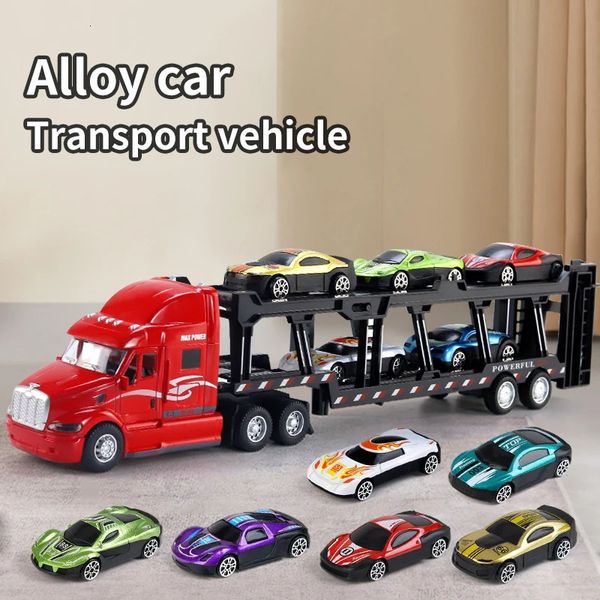 Aloy Toy Car Big Truck Contener Transporter Model Model Juego de Navidad Regalo de Halloween 240409