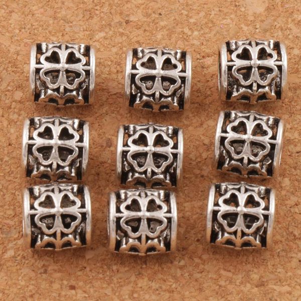 Tubo de aleación Trébol Redondo Metal Agujero grande Cuentas sueltas 122 unids / lote 9x9x9 mm Plata antigua Fit Pulseras europeas Joyería DIY L1392290J