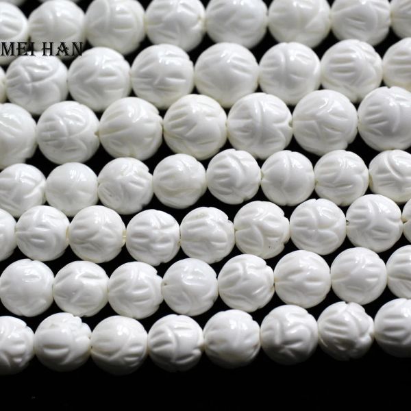 Alliage en gros (2 brins / lot) Natural 10 mm Tridacna pierre blanche Calage géant des fleurs sculptées des perles de coquille de fleurs pour fabrication de bijoux