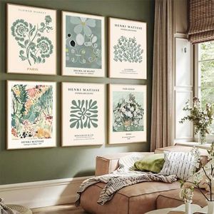 AllPapers Abstract System Green Matisse Canvas Peinture Flower Market Wall Art Art Art Prints Vintage Living Room Home Decoration J240505