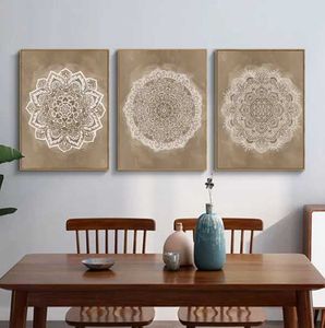 AllPapers Mandala Boho Wall Art Canvas PEINTURE Affiche Impression Brown pour chambre rustique Bure