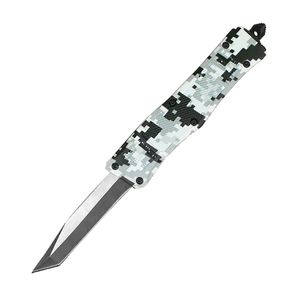 Winter Camo 7 Inch 616 Mini Auto Tactisch Mes 440C Two-tone Blade Zink-aluminiumlegering EDC Zakmessen met Nylon Tas