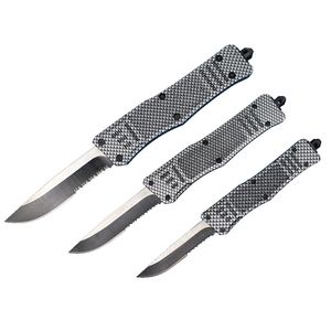 616 Auto Tactisch Mes 440 Single Edge Half Vertanding Drop Point Blade Koolstofvezel Zink-aluminiumlegering Handvat Survival Zakmessen met Nylon Tas