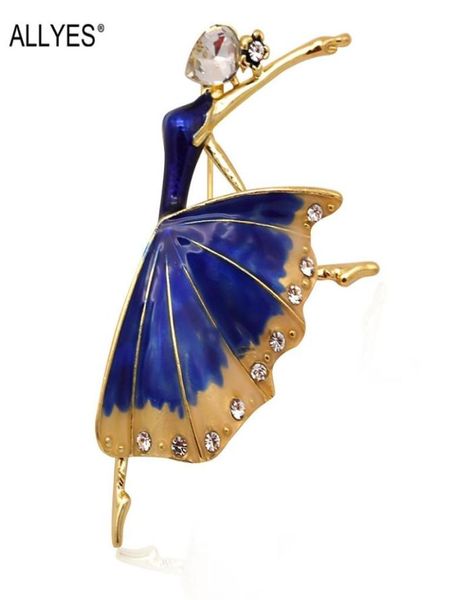 ALLYES ballerine broches pour femmes bijoux fantaisie femme mode collier revers Ballet danseur cristal bleu émail broche broche5516092