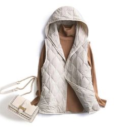 Almuerk Herfst Winter Dames Vest Zakken Warm Down Cotton Jacket Light Turtleneck Mouwloze Vrouw Outfit Casual 211101