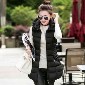 Almuerk Winter Dames Lange Vest Hooded Turn Down Collar Dikke Jas Slanke Taille Warm Plus Size Big 210817