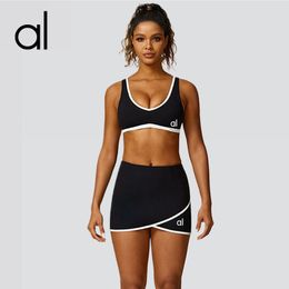 Alo -01 femme Yoga Set Bralette Tennis jupes Golf Clothes Peach Hips