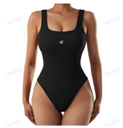 Alo jumpsuit sexy geribbelde mouwloze vierkante halslijn tanktop buik aanscherping en lichaamsvorming yoga schroefdraad sport fitness lingerie skin close bralette