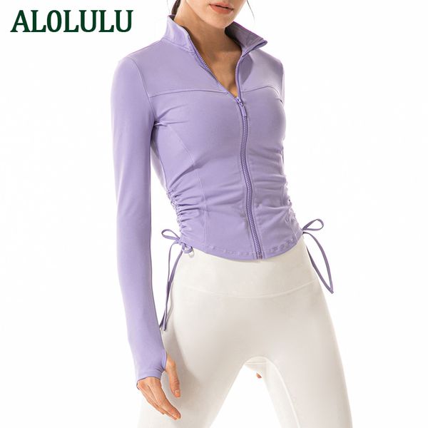 AL0LULU veste de Yoga femmes col montant fermeture éclair course veste de sport vêtements d'entraînement mince doigtiers à manches longues Cardigan manteaux