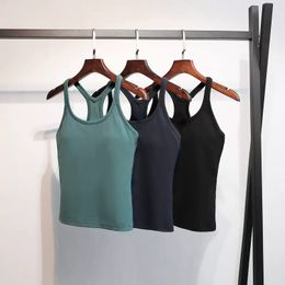 Luluwomen, ropa de yoga para mujer, chaleco con almohadilla para el pecho, ropa de abrigo larga, fitness, hermosa espalda, correr, top deportivo desnudo ajustado