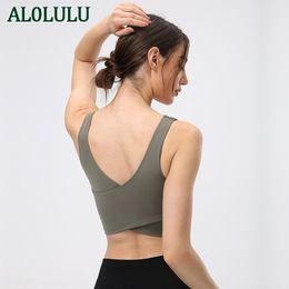 AL0LULU Yoga femmes sport soutien-gorge Fitness bustier tubulaire gymnastique course entraînement haut court femme antichoc respirant dos croix C2988