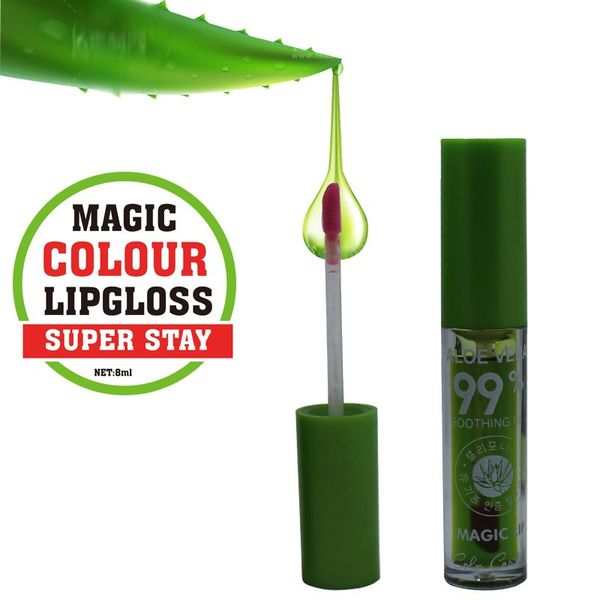 Gel de lissage Aloe Vera Magic Gloss aux lèvres Hydratant et imperméable à l'eau Changement de couleur Lipgloss Clear Lips Produits anti-adhésifs