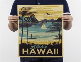 Aloha Hawaii Beroemde toeristische landschap schilderij Kraft Paper Bar Poster Vintage Decoratief schilderwandsticker 51x34cm5595487