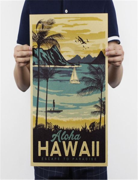 ALOHA HAWAII CHAMEUX TRADCESSAGE touristique peinture Kraft Paper Bar Affiche Vintage Decorative Painting Wall Sticker 51x34CM5428598