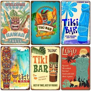 Aloha Tiki Bar Poster Tin Sign Vintage Beach Party Metal Sign Bar Pub Wall Decor Beach Metal Plate Retro Hawaii Surfing Plaques Custom Signs Outdoor Metal 30X20CM w01