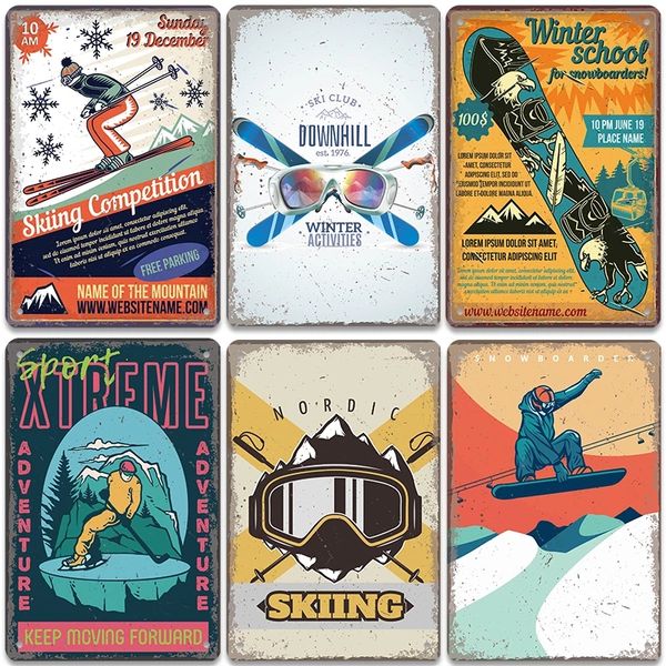 Affiche du bar Tiki Aloha Tiki Vintage Metal Painting Sings Winter Skiing Sports Retro Metal Tin Plate pour Ski Club Garage Home Mur Mur Taille 30x20cm