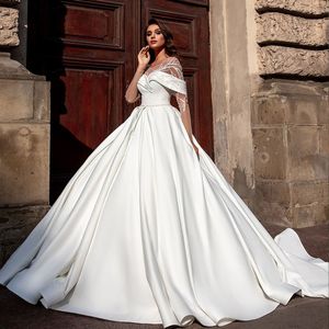 Alonlivn robe de mariée classique en Satin robe de mariée perles broderie dentelle robes de mariée