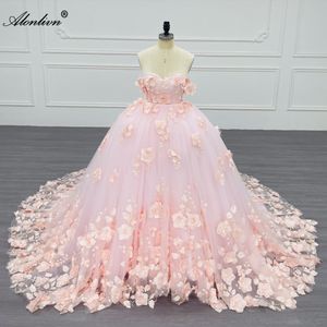 Alonlivn – robe de mariée à fleurs, épaules dénudées, faite à la main, avec des Appliques de perles, jupes courtes intérieures, traîne amovible pour les mariées