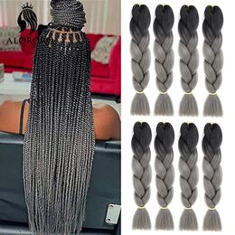 Alororo Afro Black Grey Ombre Traiding Cheveux 24 pouces 3/6 / 8pcs / pack Cheveux synthétiques pour les cheveux de tresse jumbo en gros 240430