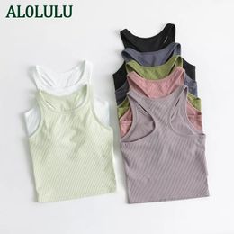 AL0LULU Yoga kleding vest dames I-vormige sport bovenkleding nauwsluitend sneldrogend met borstkussen hardloopbeha fitness top