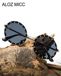 Gafas de sol de diamantes de metal de miclugo aloz de la moda de la moda del marco sin borde sin lentes de la marca del sol