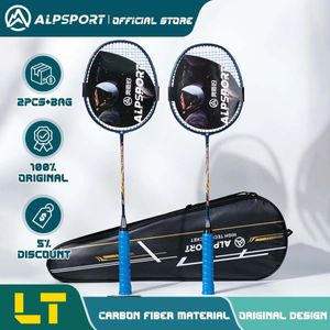 ALP LT 2 unids/lote 100% fibra de carbono elástica 4U 30Lbs raqueta de bádminton profesional ofensiva y defensiva con bolsa 240227