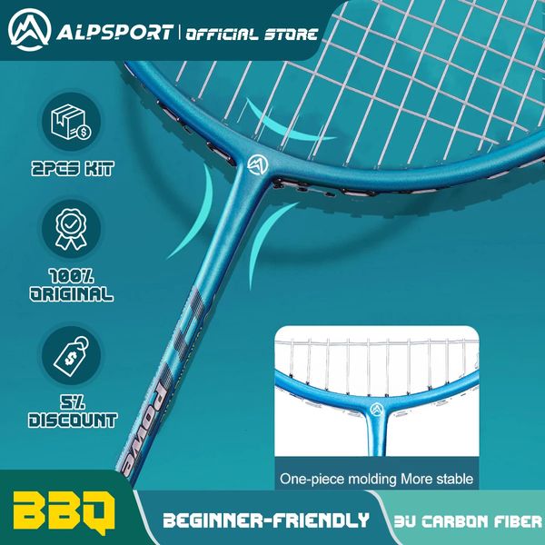 ALP Power 2psc/lot 3U raquette de Badminton Ultra légère 85g G4 T700 attaque 100% équipement d'entraînement entièrement en carbone 240227