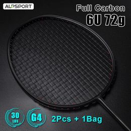 ALP XHP 2 Stuks 6U 72g Ultralight G4 T700 100% Originele Full Carbon Fiber 22-30Lbs Bespannen Professionele Badminton Racket met Zak 240227
