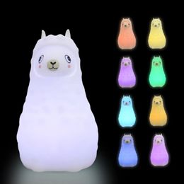 Alpaca LED-nachtlampje, aanraaksensor, kleurrijke siliconen dierenlamp, op batterijen, slaapkamerbedlampje voor kinderen, babycadeau 240227