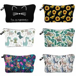 Alpaca Sloth Impreso Bolsa de maquillaje Lindo Animal Floral Bag Cosmetic Bag Women Organizador de regalos Bag Caja de lápiz de niños W7MM#