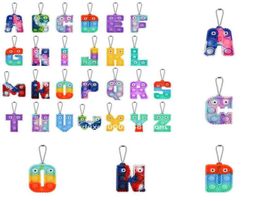 Alphabet 26 Letters Bubble Pers Key Ring Sensory Push Bubbles Keychain Finger Game Press Ball Puzzle Charms Tie Dye Rainbow CO3750474