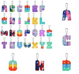 Alphabet 26 Letters Bubble Pers Key Ring Sensory Push Bubbles Keychain Finger Game Press Ball Puzzle Charms Tie Dye Rainbow Co7993450