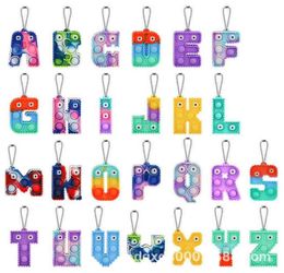 Alfabet 26 Letters Key Ring Sensory Bubble Toys Push Bubbles Per Keychain Finger Press Ball Puzzle Charms Tie Dye Rainbow Col9179946