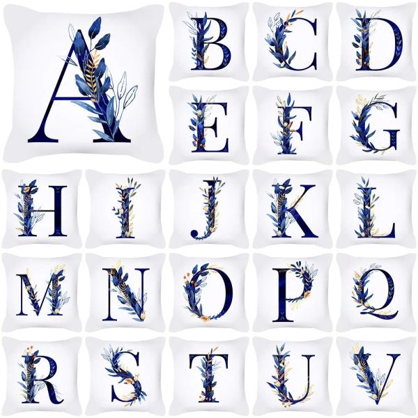 Funda de almohada decorativa del alfabeto, cojín de flores con letras ABC, fundas de almohada cuadradas de 18x18 pulgadas para sofá, coche, silla, decoración del hogar