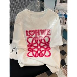 Patrón geométrico de alfabeto Camiseta minimalista de manga corta impresa Micro elástica Casual Fashion Top 240411