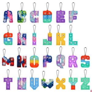 Alfabetletters Sleutelhanger Decompressie Speelgoed Party Geschenken Mobiele Telefoon met Siliconen Brieven Sensorische Bubble Sleutelhanger Simple Dimple Fingertip Fidget Toy