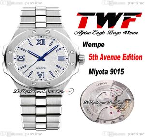 Alpine Eagle Large 5th Avenue Edition Miyota 9015 Automatische heren Watch 41 mm Witte texturd wijzerplaat Blue Roman roestvrijstalen armband9118631