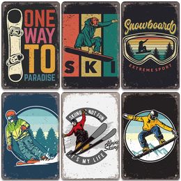 Alpine Skiing Metal Painting Plate Retro Mountain Extreme Sports Snowboards Metaalteken voor Ski Club Bar Pub Wall Decor 20cmx30cm Woo