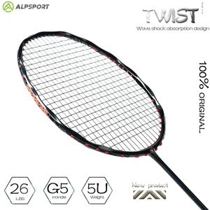 Alpsport V5 2 stks/partij Badmintonracket Maximaal 38 lbs 5U 75g Wave Frame Volledig koolstofvezel met snaren en grip 240304